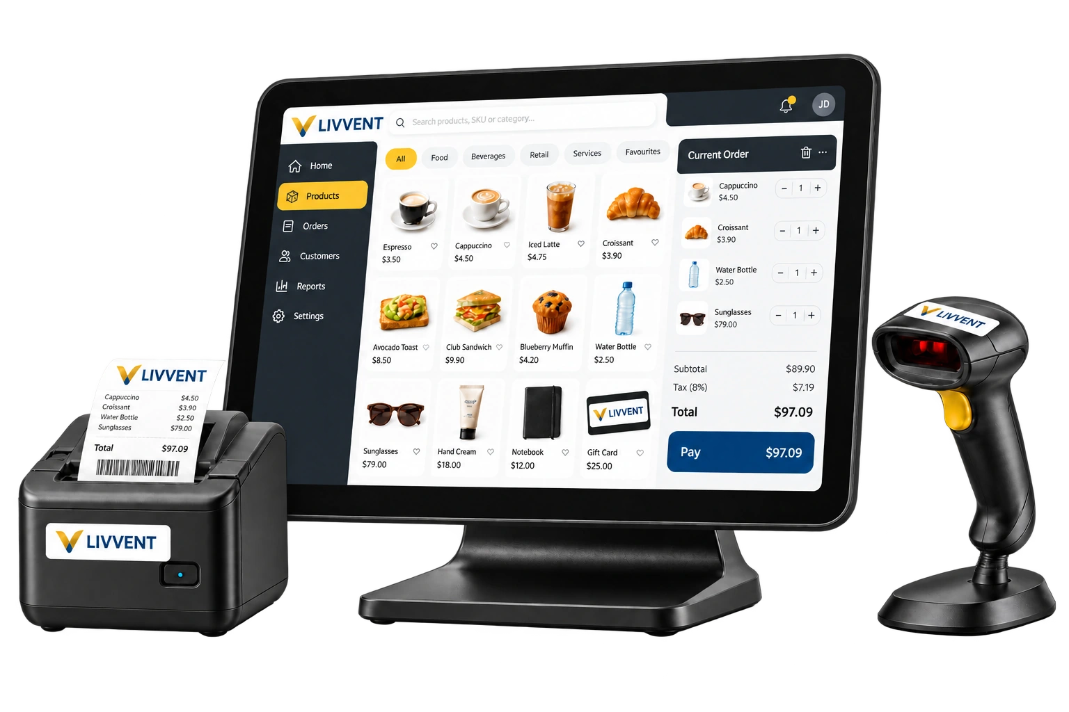 Livvent POS terminal and printer